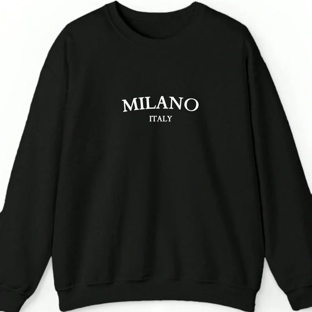 Black Casual Women's Minimalist Milano Italy Print Loose Fit Sweatshirt - Picture 4 of 4